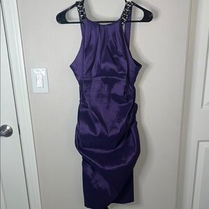Xscape Purple Ruched Sheath Cocktail Dress